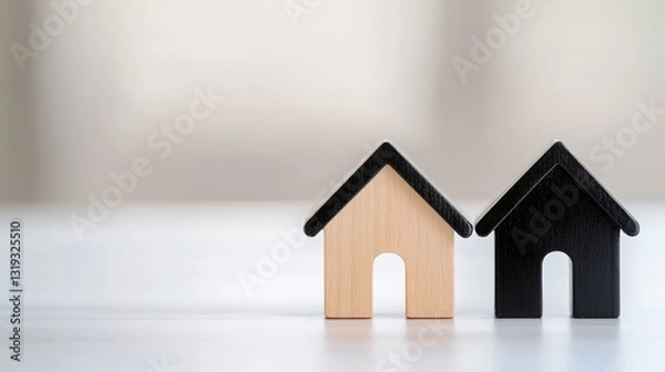 Fototapeta Two wooden houses side by side illustrating the concept of renting versus buying in the real estate market