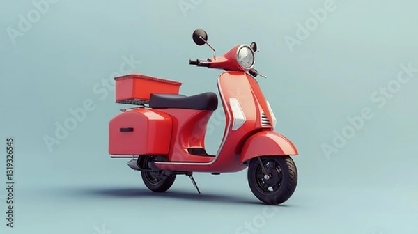 Fototapeta A Vibrant Red Retro Scooter, Ready For A Breezy City Adventure Against A Serene Light Blue Backdrop