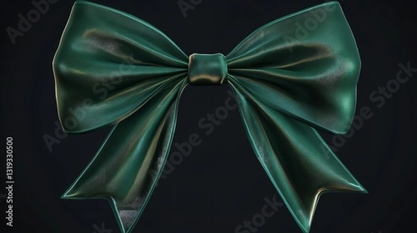 Fototapeta A Luxurious Emerald Green Silk Bow, Tied With Elegant Precision And Radiating Opulence Against A Dark Backdrop