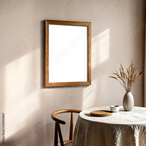 Obraz Minimalist Wooden Frame Hanging on a Neutral Wall
