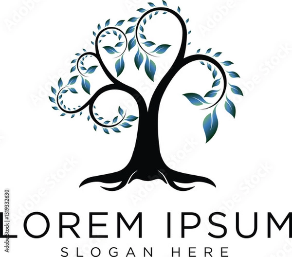 Fototapeta Tree logo with modern and minimalist design, fresh green geometric elements with futuristic touch, suitable for brands that focus on green technology, or environment. Available in high quality vector 