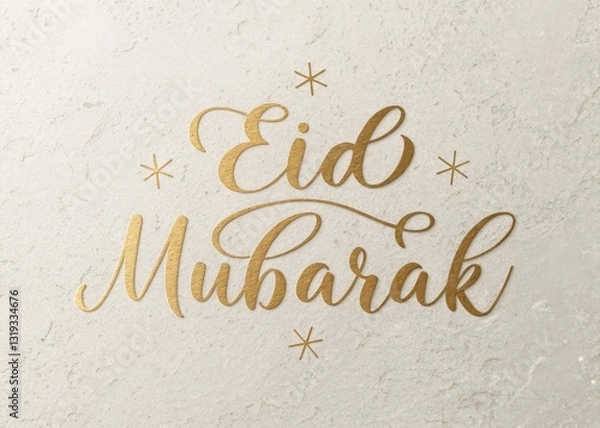 Fototapeta Elegant Gold "Eid Mubarak" Greeting on Textured Background