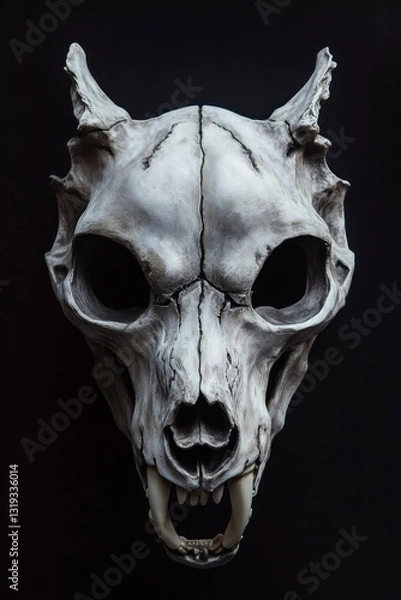 Fototapeta Realistic wolf skull mask creation artist studio sculpture dark environment close-up unique art concept