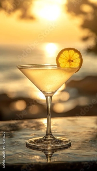 Fototapeta lemon drop cocktail in a glass at a bar on the beach