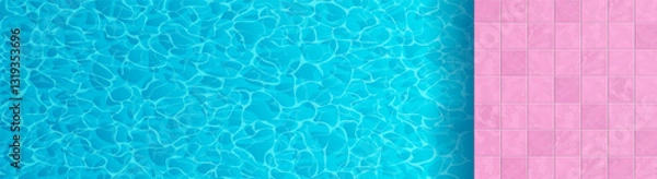 Fototapeta swimming pool with blue water pink tiles  summer vacation  rectangular shape top view vector illustration