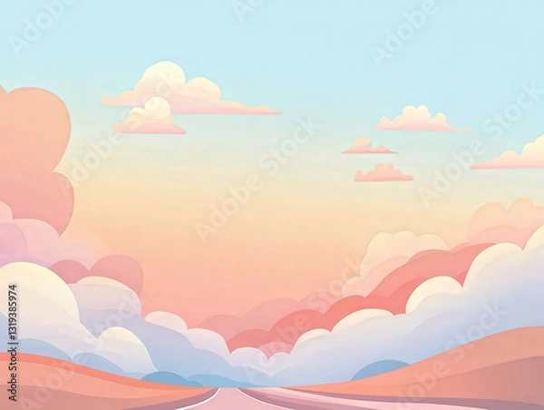 Fototapeta serene landscape featuring soft pastel clouds and tranquil horizon, evoking sense of calm and peace