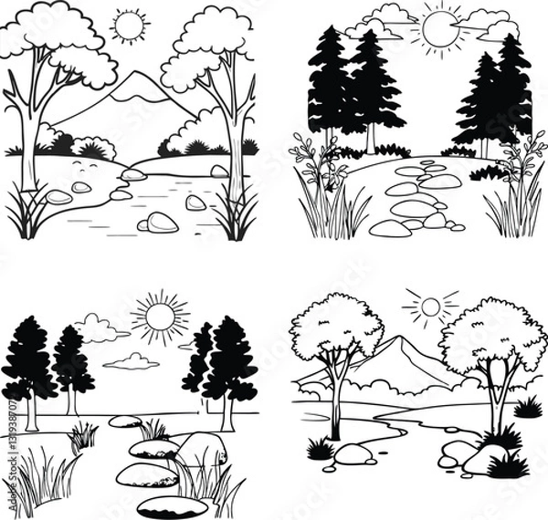 Obraz 4 set of landscape design for drawing worksheet