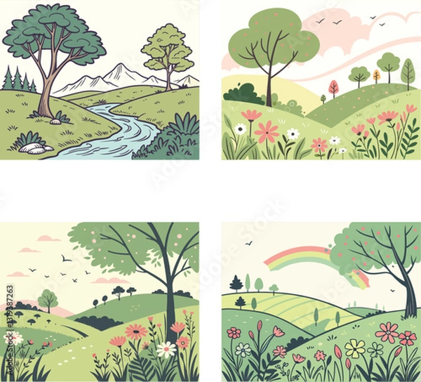 Obraz 4 set of landscape illustration design