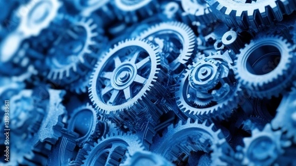 Fototapeta Intricate Blue Gears: A Symphony of Mechanical Precision