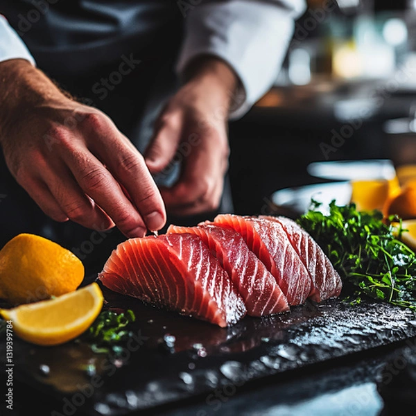 Fototapeta A conceptual photograph for World Tuna Day, highlighting both conservation and gastronomy.