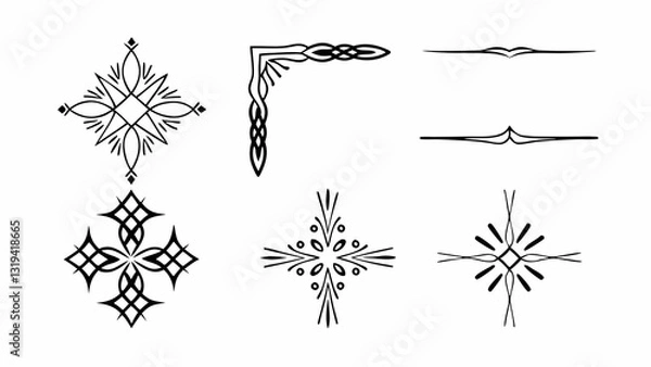 Obraz Ornate Border Elements: A collection of elegant, black line art border elements for adding decorative touches to designs, invitations, or other creative projects.