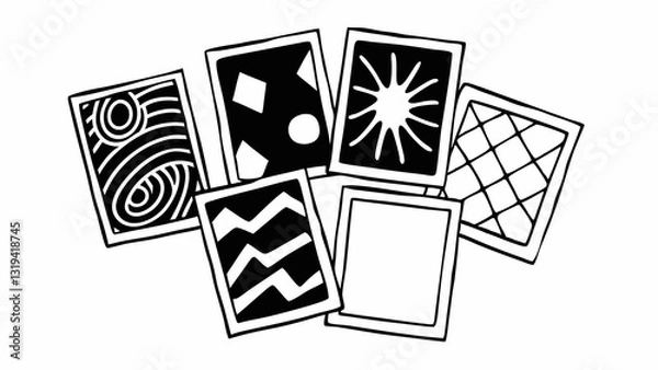Fototapeta Symbolic Imagery: A collection of cards with diverse patterns, showcasing a range of shapes and designs. Each card holds a unique abstract artwork