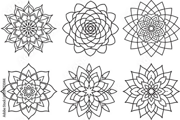 Fototapeta Set of Decorative Mandala Designs – Intricate Oriental Mandala Patterns for Coloring Pages, Meditation Art, and Digital Illustration.