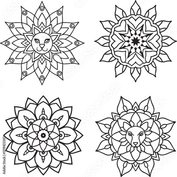Fototapeta Ornamental Mandala Line Art for Coloring Book – Detailed Circular Mandala Design in Ethnic Oriental Style – Zentangle and Mehndi Inspired Pattern.