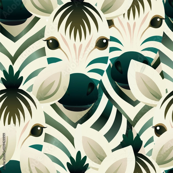 Obraz Cute seamless zebra cubs pattern in a minimalistic monochrome design. Playful silhouettes of animals with distinctive stripes create a charming composition, ideal for children's products, textiles and