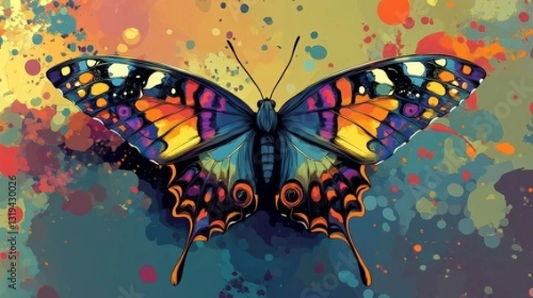 Obraz Colorful butterfly showing its wonderful wings on artistic background