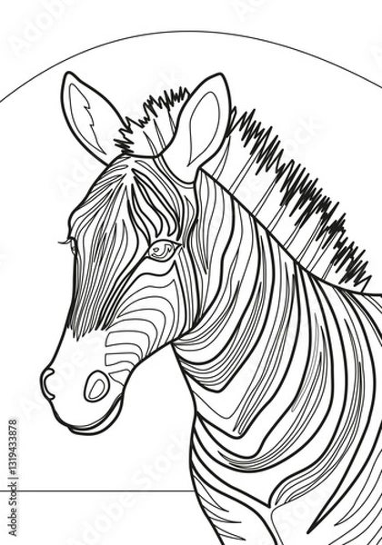 Fototapeta Zebra in the form of a contour drawing for coloring. The image is on a white background, with clear lines without a background. Ideal for children's coloring books, educational materials