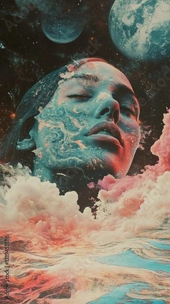 Fototapeta Cosmic Dream: A Surreal Portrait of a Woman in Space