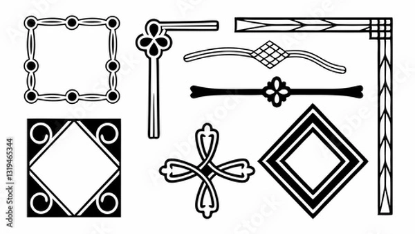 Obraz Decorative Ornaments and Borders: A collection of elegant, symmetrical decorative elements, including frames, corners, and borders, perfect for adding a touch of classic style.