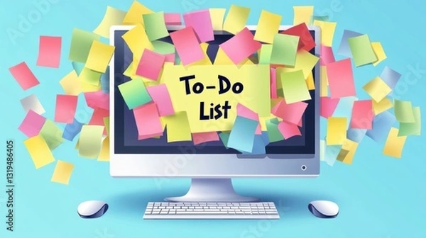 Fototapeta Overwhelmed worker's desktop with to-do list