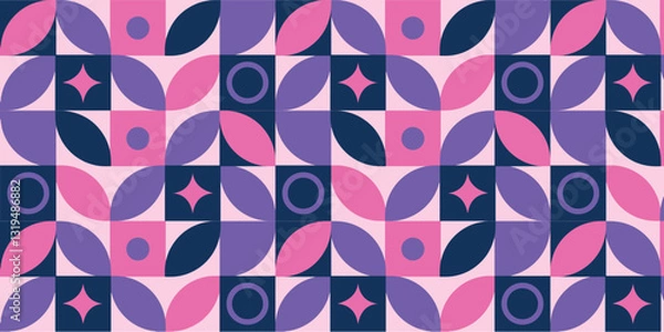 Fototapeta Minimal Bauhaus Abstract, Abstract Bauhaus geometric pattern background, vector circle, triangle and square lines color art design. Colorful Bauhaus pattern background, 