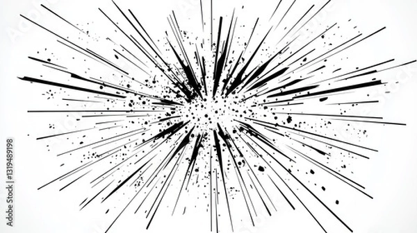 Fototapeta Abstract black burst, energy, explosion, white background, motion design