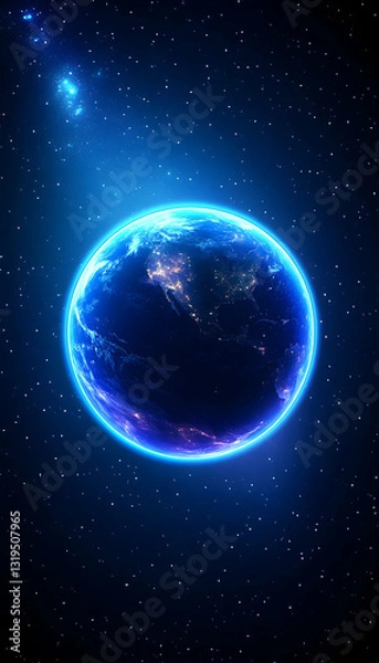 Fototapeta Earth in space, glowing blue