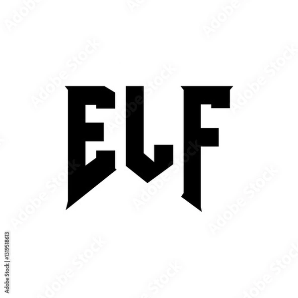 Fototapeta ELF letter logo design for technology company. ELF logo design black and white color combination. ELF logo, ELF vector, ELF design, ELF icon, ELF alphabet. ELF typography logo design.