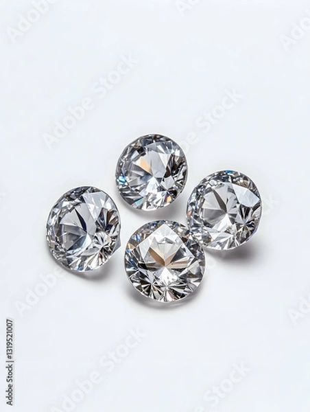 Fototapeta Four sparkling, round,  faceted gems on a white background