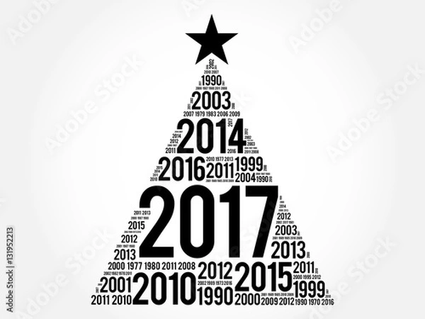 Fototapeta 2017 Happy New Year and previous years word cloud greeting card in the shape of a christmas tree