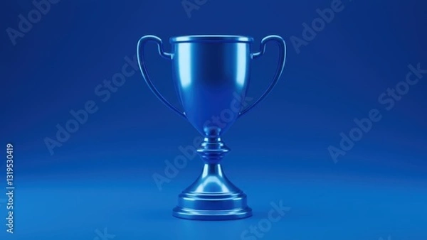 Fototapeta Metallic trophy against blue background symbolizes achievement and success in competition, recognition, and celebration