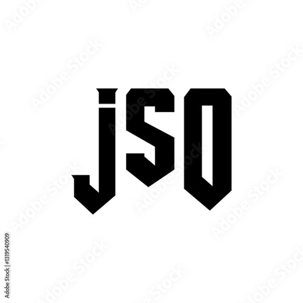 Fototapeta JSO letter logo design for technology company. JSO logo design black and white color combination. JSO logo, JSO vector, JSO design, JSO icon, JSO alphabet. JSO typography logo design.