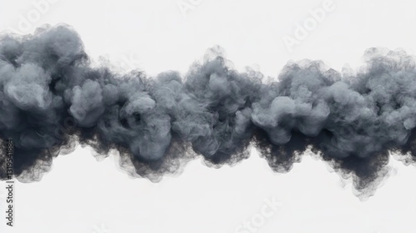Fototapeta A Somber, Swirling Mass Of Dark Grey Smoke, A Melancholic Cloud Formation Against A Stark White Backdrop