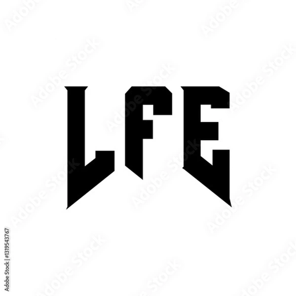 Fototapeta LFE letter logo design for technology company. LFE logo design black and white color combination. LFE logo, LFE vector, LFE design, LFE icon, LFE alphabet. LFE typography logo design.