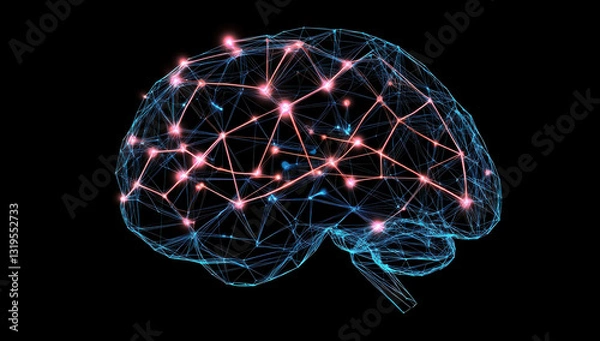 Fototapeta digital representation of brain with interconnected nodes and glowing lines, symbolizing neural networks and technology. This evokes sense of innovation and intelligence
