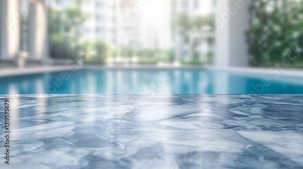 Fototapeta Empty marble surface with swimming pool