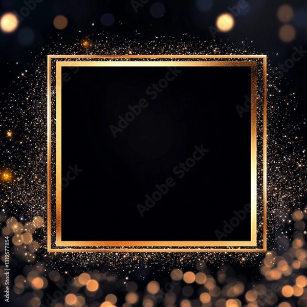 Fototapeta A golden star-studded frame gleams against a dark backdrop