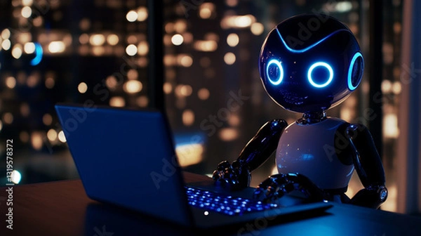 Fototapeta Futuristic robot artificial intelligence revolutionary AI technology concept