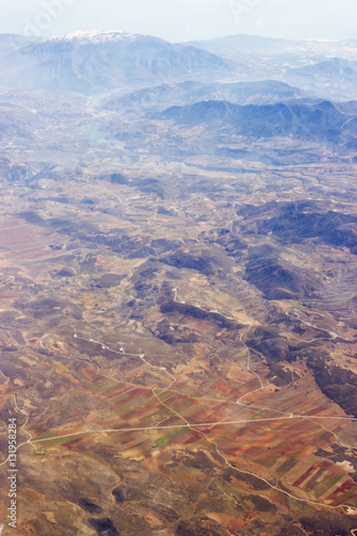 Fototapeta Aerial view of Spain with fields and mountains