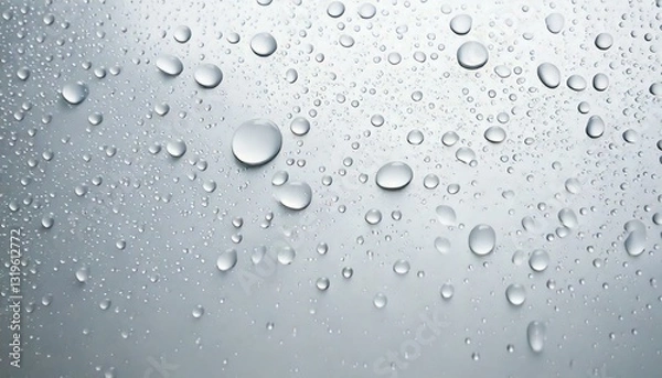 Fototapeta Close-up image of transparent water droplets on a smooth glass surface, creating a minimal and refreshing background suitable for various design concepts.
