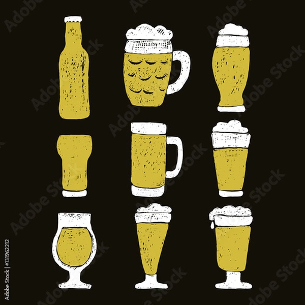 Fototapeta Set of beer mugs and bottle.
