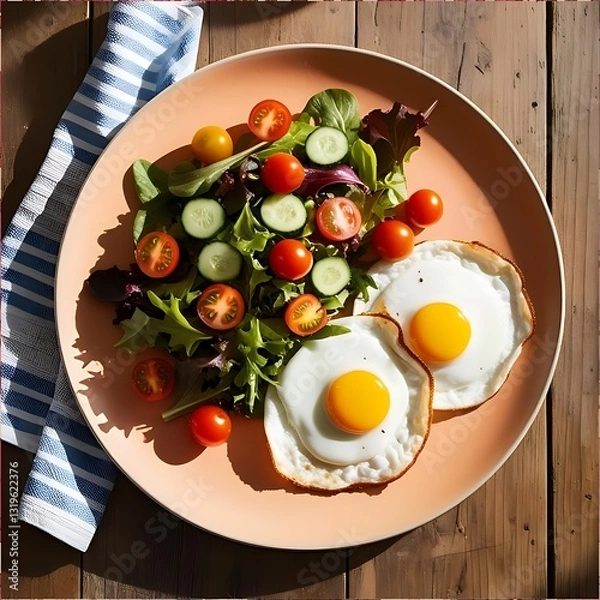 Obraz Fried Eggs with Fresh Salad
