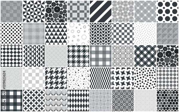 Fototapeta Collection of vector black and white seamless geometric patterns. Textile monochrome textures. Repeatable fabric backgrounds