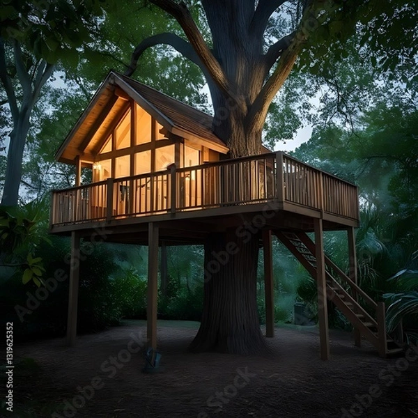 Fototapeta Treehouse in the Forest at Twilight