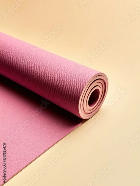Fototapeta Minimalistic yoga mat displayed in muted tones on a light backdrop emphasizes clean design and ample space for relaxation