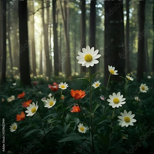 Obraz Colorful Flowers and Stars in the Forest