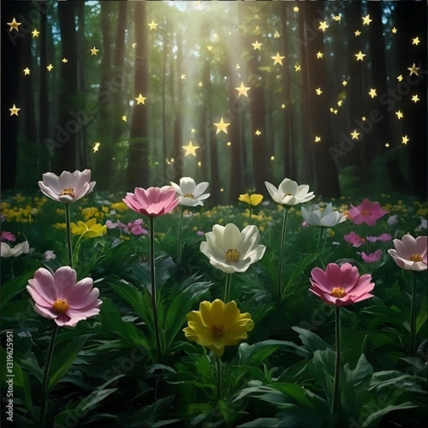 Obraz Colorful Flowers and Stars in the Forest