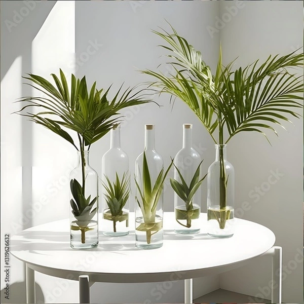 Obraz Succulents and Palms in Glass Bottles