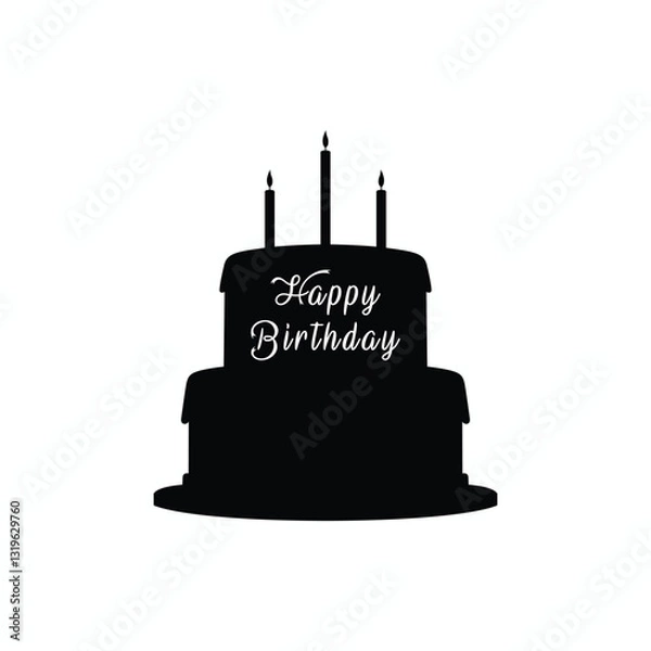 Obraz Elegant Black Birthday Cake Silhouette with Candles and "Happy Birthday" Typography for Celebration Designs, Invitations, and Party Decorations