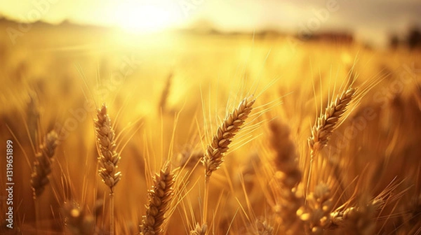 Fototapeta A golden wheat field gently swaying under a soft summer breeze.